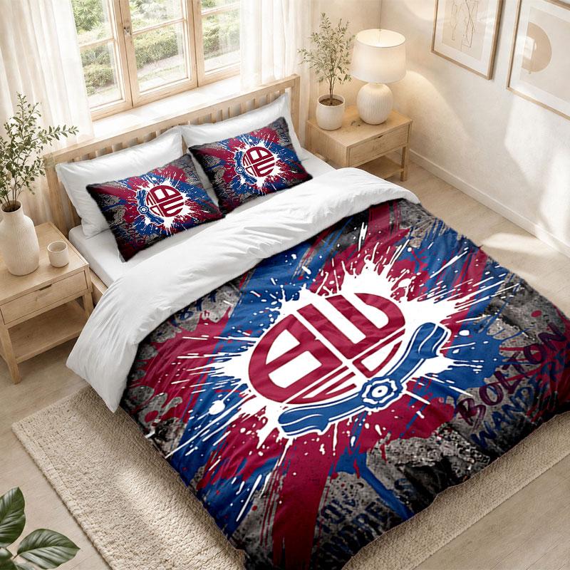 Ensemble de literie 1 housse de couette 2 taies d'oreiller Imprimé Bolton Wanderers FC Chambre Décoration de la maison