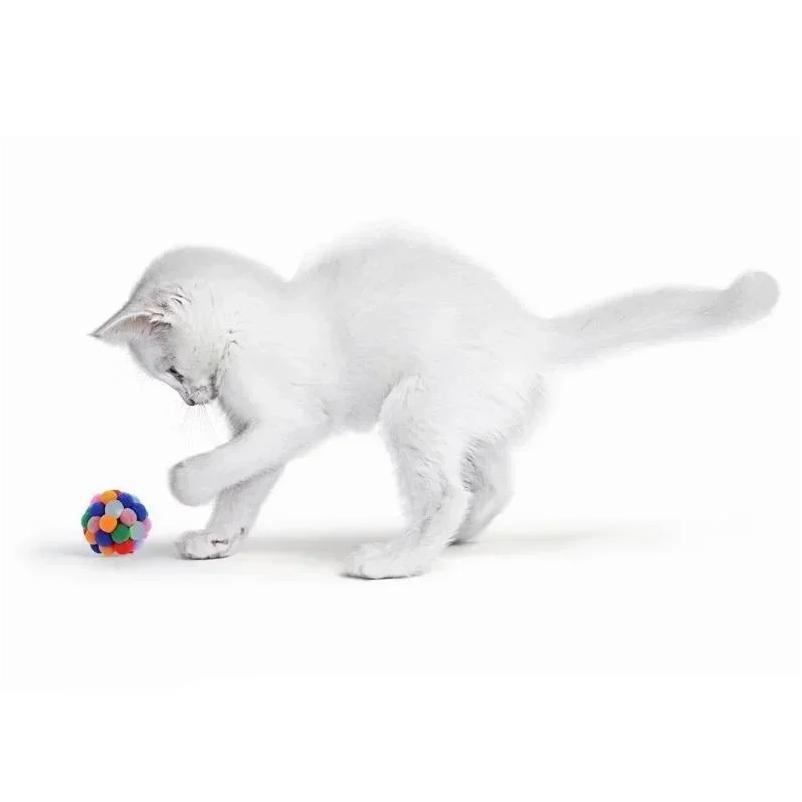 Pet Toy Cat Toys Cat Plush Ball Toys Pet Bouncy Bell Ball Toy Colorful Pompoms Pet Supplies Random Color