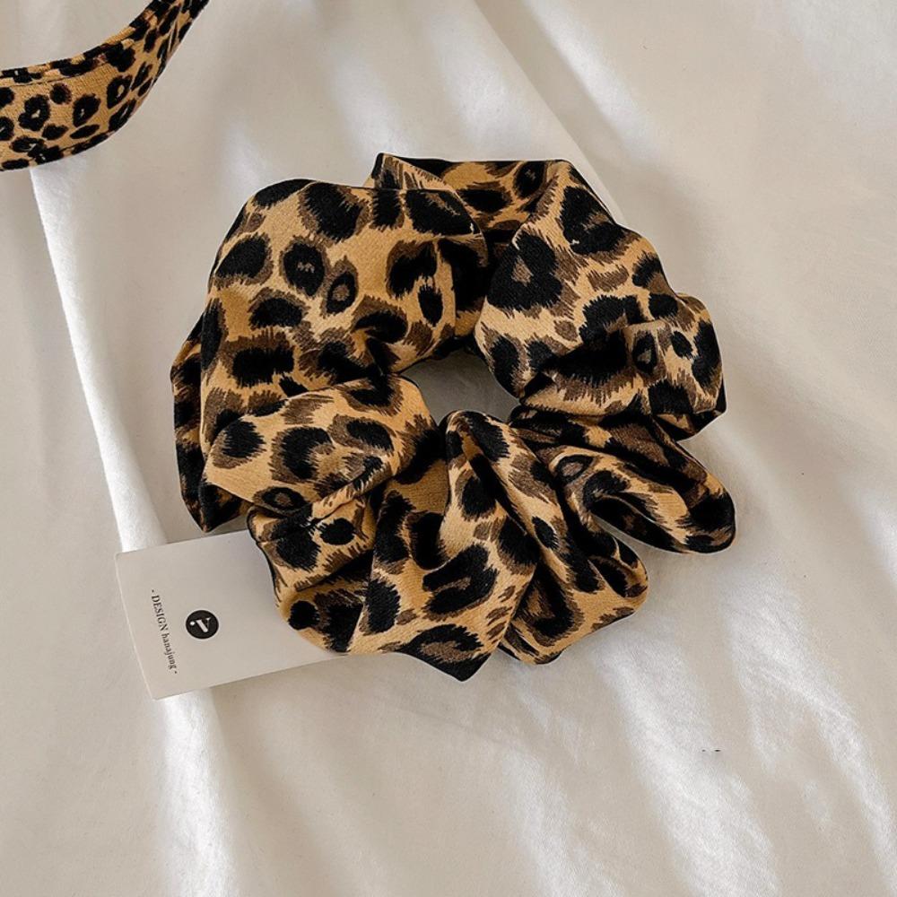 Vintage Leopard Print Scrunchies Fabric Hair Band Fashion Ponytail Holder Hair Accessories