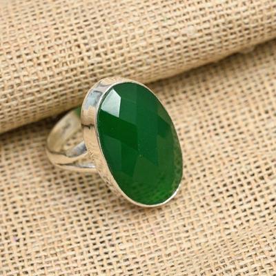 Hübscher grüner Onyx-Edelstein, handgefertigter Schmuckring aus 925er Sterlingsilber für Frauen