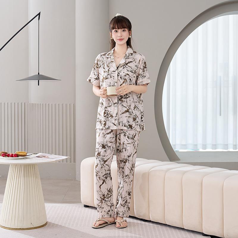 Cotton and silk pajamas women's spring and summer short-sleeved large-size suit spring and autumn thin cartoon printed loungewear