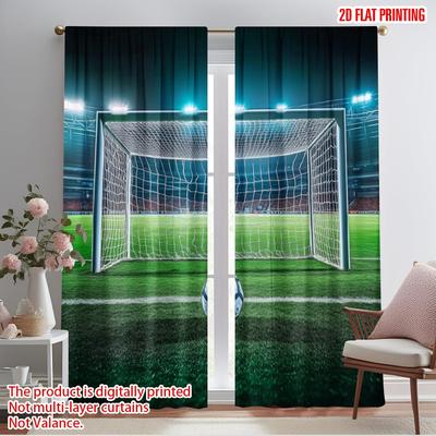 2pcs,2D Plane Printing Contemporary Curtains Goal Moment Polyester Easy Install (without Rod) Decorations Outdoor for Bedroom &