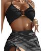 2024 Ruffled Steel Ring Bikini Three-Piece Set - European & American Women's Swimsuit