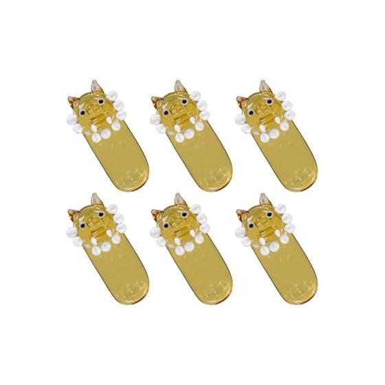 Glass Chopstick Rests, Shisa Yellow, Set of 6, Cute Okinawa Souvenir, Lucky Charm, 1.5x2.3x4.5cm