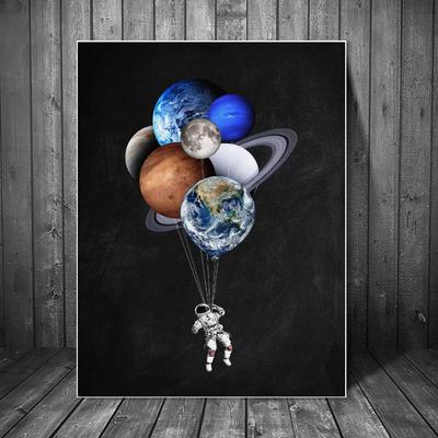 Balon Spațiu Astronaut Şapte Planete Pictură Perete Pânză Postere Moderne Imprime Artă Abstractă Decor pentru Sufragerie Dormitor Birou Decorat