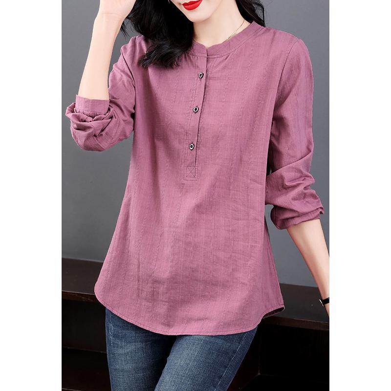 

Весна Осень Хлопковая Клетчатая Рубашка Женская С Длинным Рукавом Винтажный Пуловер Блузка Женский Свободный Повседневный Топ M розовый