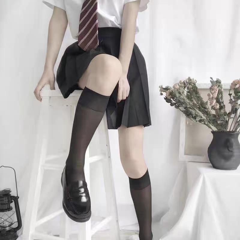 Black Silk Mesh Mid-Calf Over-the-Knee Socks - Thin, See-Through Summer Style