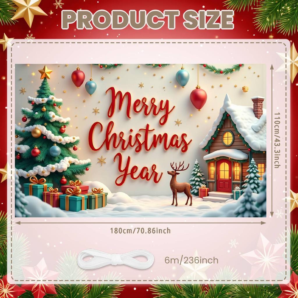 Christmas Decor Display Winter Scene Xmas Display Merry Christmas Banner Gift Boxes Festive Banner For Indoor Celebration Xmas