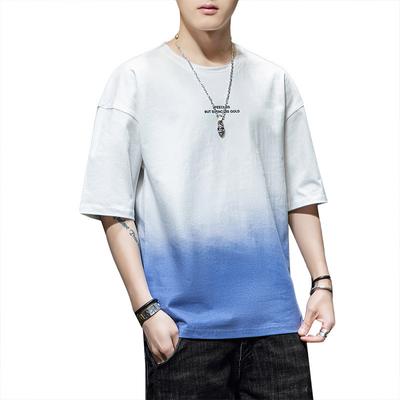 Męski casualowy T-shirt z krótkim rękawem Lato Nowy Męska Moda Marka Gradientowy Luźny Podstawowy T-shirt Czysta Bawełna T-shirt z Krótkim Rękawem