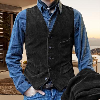 Gilet pour Homme Col en V Sans Manches Simple Boutonnage Manteau Couleur Unie Coupe Slim