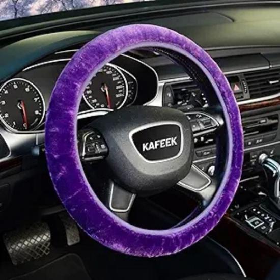 Purple Elastic Fuzzy Steering Wheel Cover, Microfiber Plush Steering Wheel Co