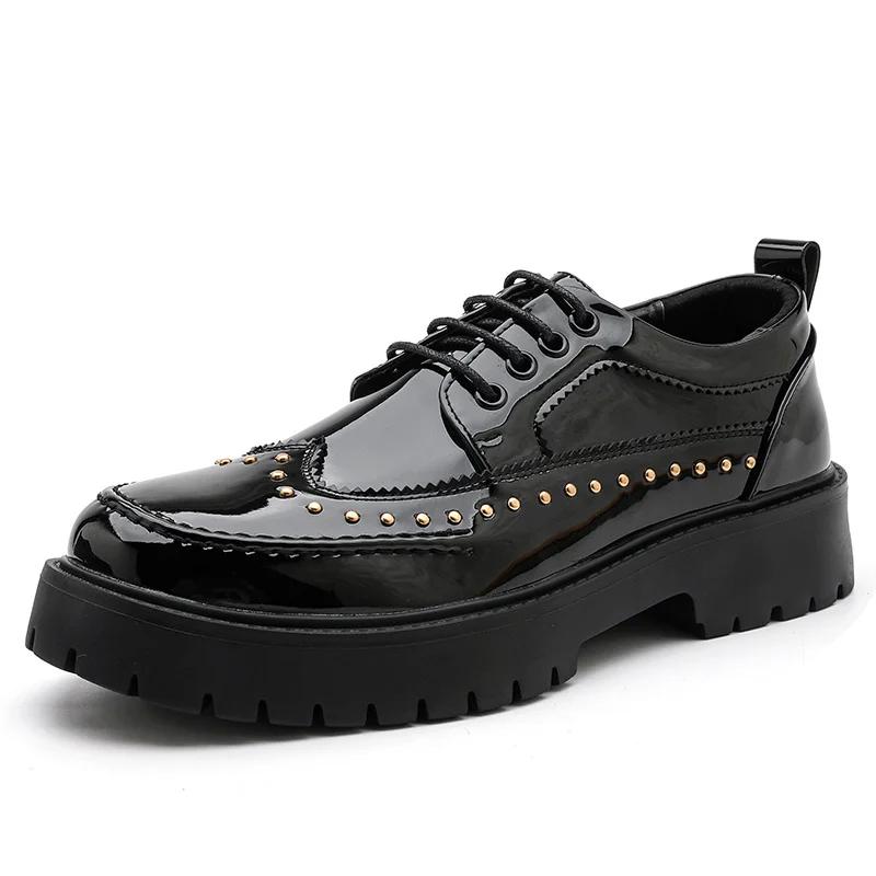 Fashion Rivet Brogue Men Shoes Designer Platform Man Leather Shoes High Quality Men's Loafers Oxford Zapatos De Vestir Hombre