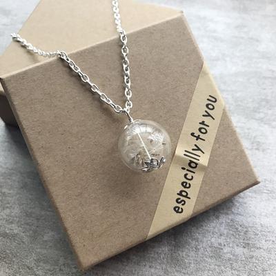 Retro und schöne Löwenzahn-Halskette Pflanze getrocknete Blume Glaskugel Anhänger Herren- und Damen-Schlüsselbein Pulloverkette mit Accessoires