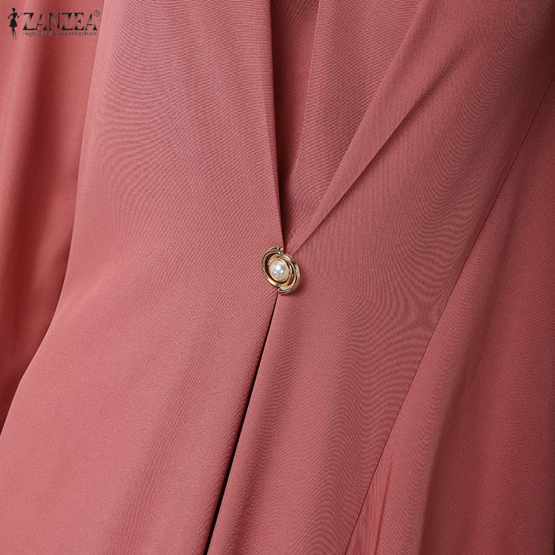 ZANZEA Women Casual Round Neck Long Sleeve Loose Ruffles Splice Long Dress