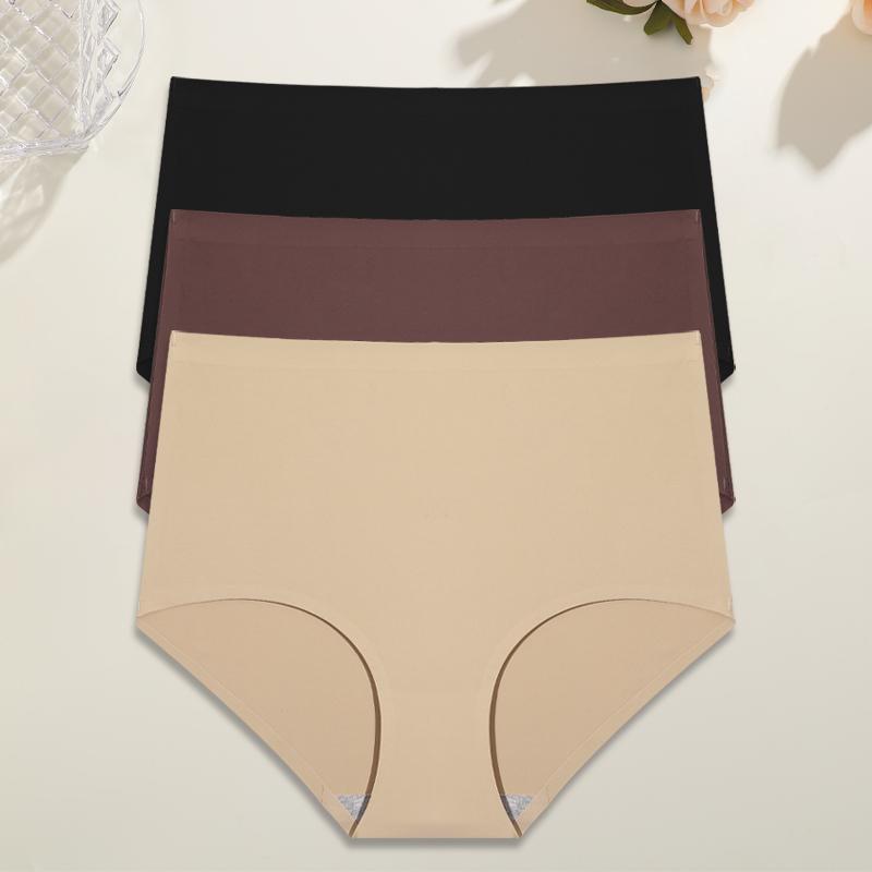 3Pcs Plus Size Ice Silk Underwear Women's Seamless Panties Sexy High Rise Traceless Invisible Briefs Breathable Lingerie