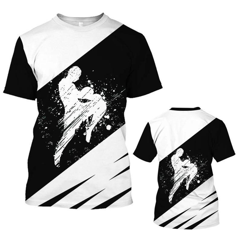 Shuunaichi Halloween Christmas Gift Taekwondo Series 3D Digital Printed Men's Casual Hoodie Round Neck Short Sleeve T-shirt