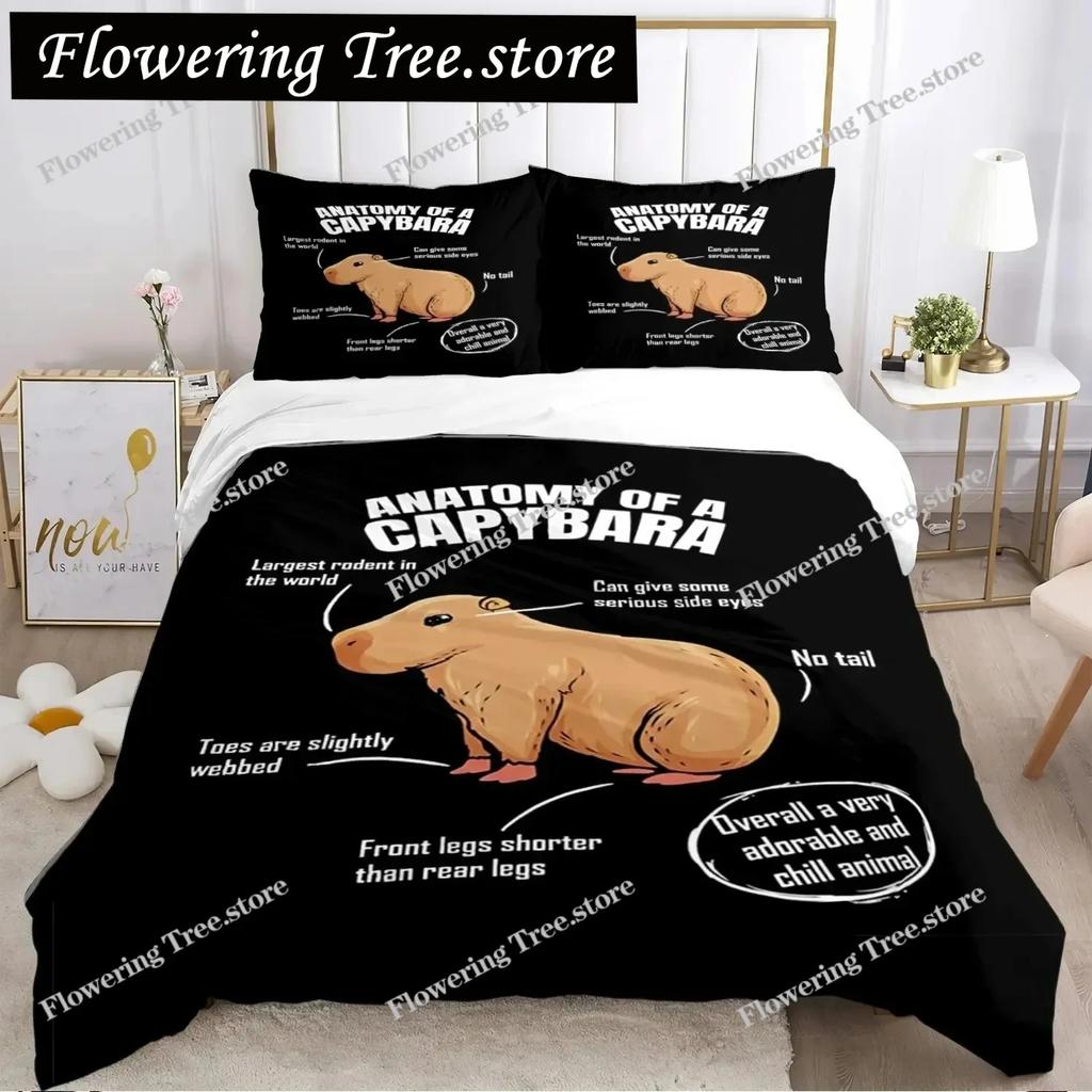 Funny Capybara Anime Duvet Cover Kawaii Animals Bedding Set Soft Quilt Cover Full Size For Boy Teens Bedroom Decoration