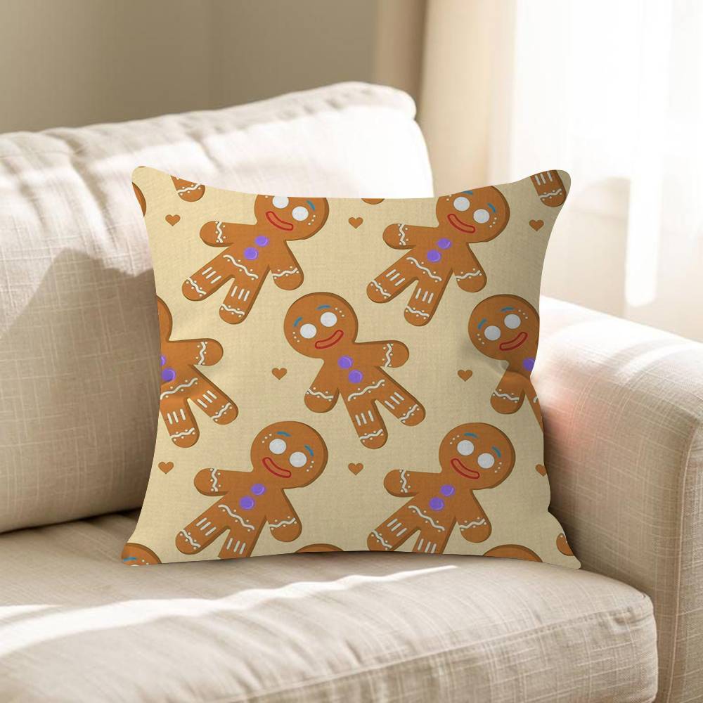 Kawaii Cartoon Christmas Gingerbread Man Maple Design Cushion Cover Happy Autumn Harvest Decor Holiday Decorati Pillow Cover