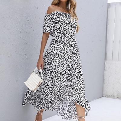 Damenmode Sommer Frühling Blumendruck Kurzarm Hohe Taille Freizeitkleider
