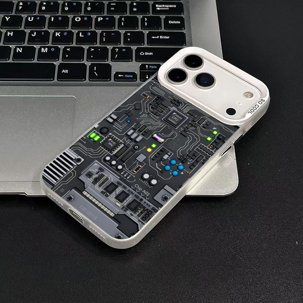 Custodia per telefono con circuito stampato nero per iPhone17 16 15 14 13 12 11 Pro/ Max/Plus cover posteriore antiurto anti-impronta digitale