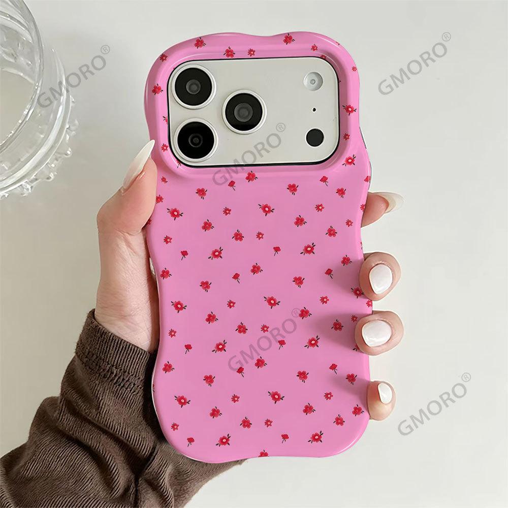 Korean ins wind simple pink small floral mobile phone case iPhone12 two-in-one film wave edge Apple 17Pro