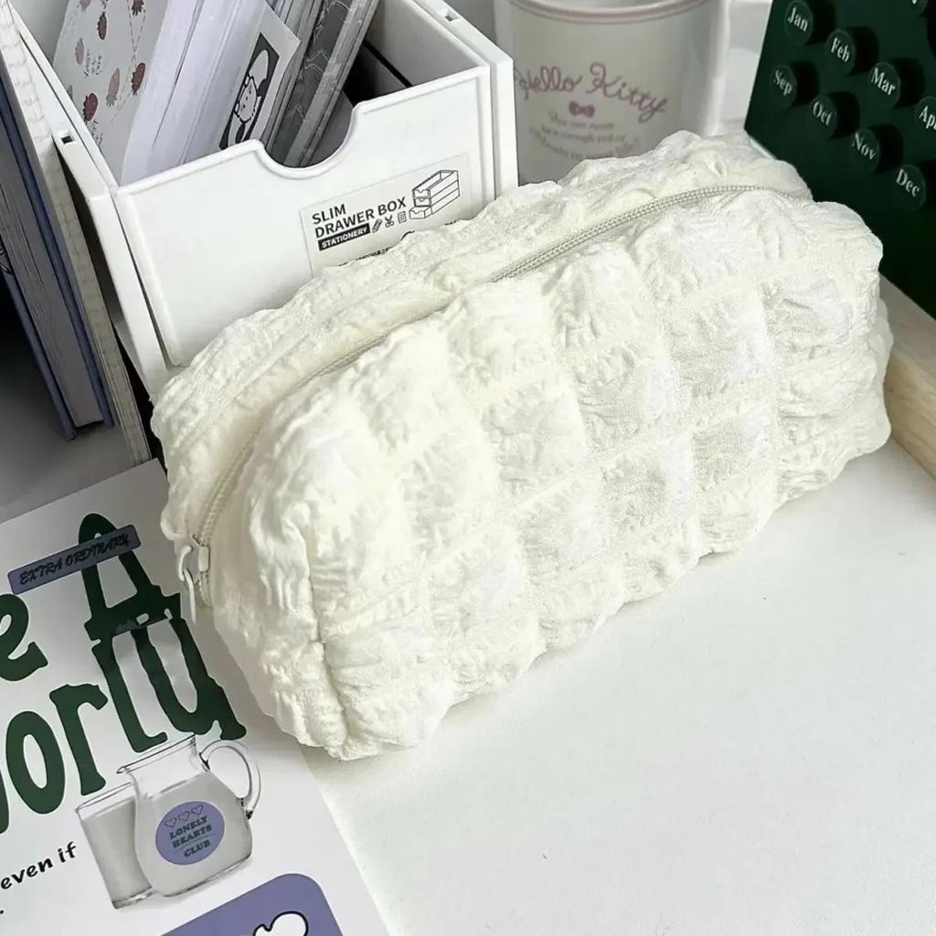 High-Color Value Cream Puff Pencil Case - Cloud-Soft, Large-Capacity & Durable, Perfect Stationery Bag Gift
