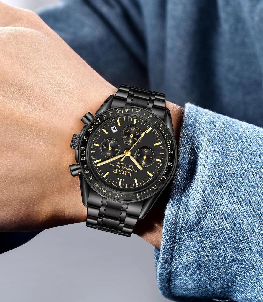 LIGE Elegant Men's Multifunctional Waterproof Wristwatch with Luminous Quartz & Calendar 89137