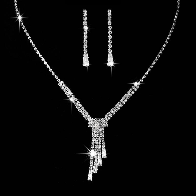 Radiant Zircon Water Drop Necklace and Earrings Bridal Set
