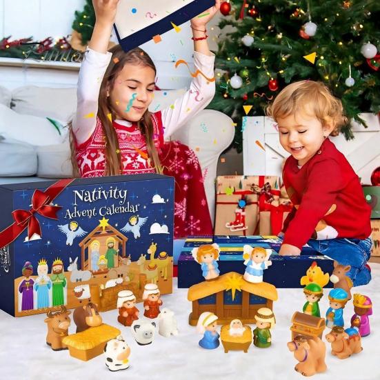 Calendario dell'Avvento di Natale per Bambini 24 Giorni Presepe Bambini, Legame Familiare con Mini Figure, Attività Festive Interattive