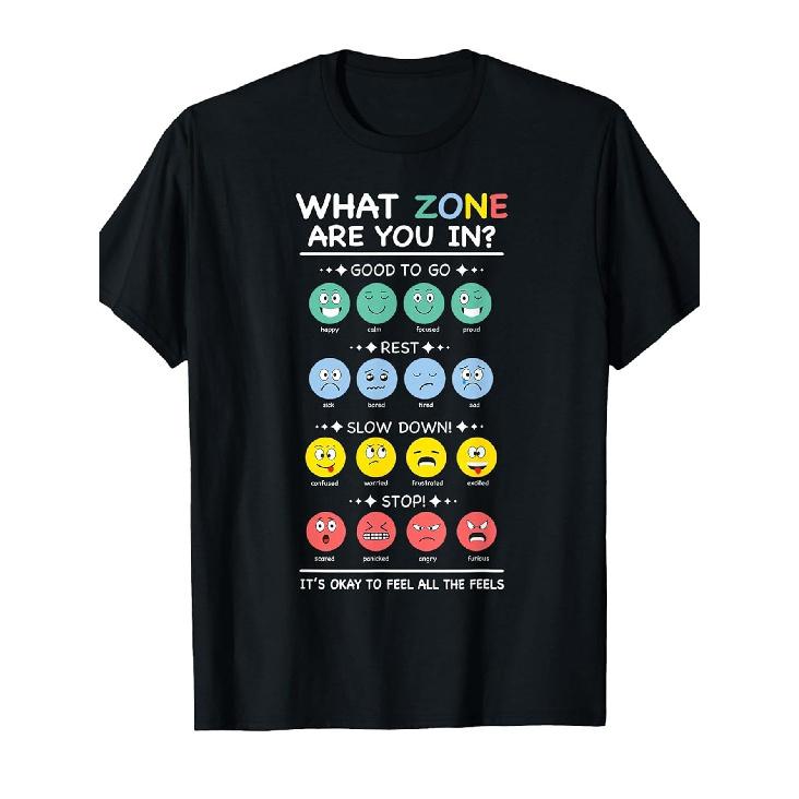 Zone Of Regulation for School Counselor Mental Health Matter Fun Britishn Fashion Graphic T-shirt, Soft Unisex, Tees, Affordable Casual Attire, Great S чёрный