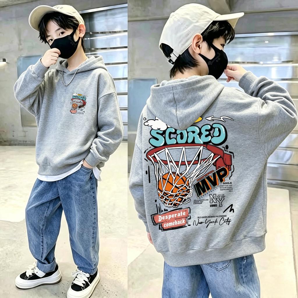 Kids Hoodie Sweatshirt Autumn Winter Street Basketball Hoop MVP Graphic Print Casual Loose Long Sleeve Top