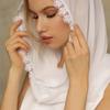 Solid Color Wedding Hijab Lace Trim Cathedral Veil Vintage Bridal Headscarf  Church Ceremony