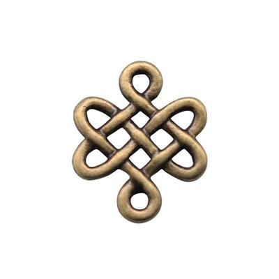 20 tk Hiina sõlm Lucky Knot Connector amulettide kaelakee naistele, antiikne pronksvärv 17x14 mm