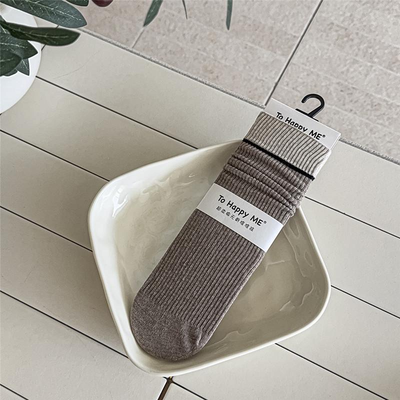 Autumn/Winter Women's Cotton Stacked Color Block Socks - Sweat-Absorbing, Versatile Korean Mid-Calf Socks
