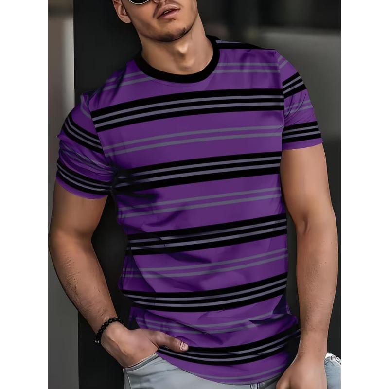 

Men s T-shirt Classic Checkered Stripe Printed Casual T-shirt 5XL