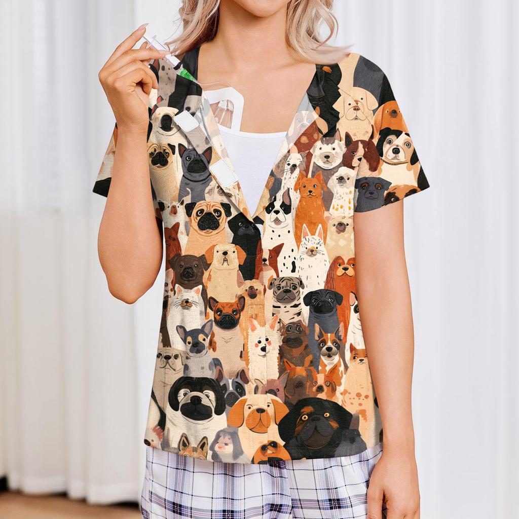 Damen Shirt nach der Operation Kurzarm Vier Taschen Leicht Bequem Knopfleiste Vorne Shirt für Medizinische Genesung und Tägliches Tragen