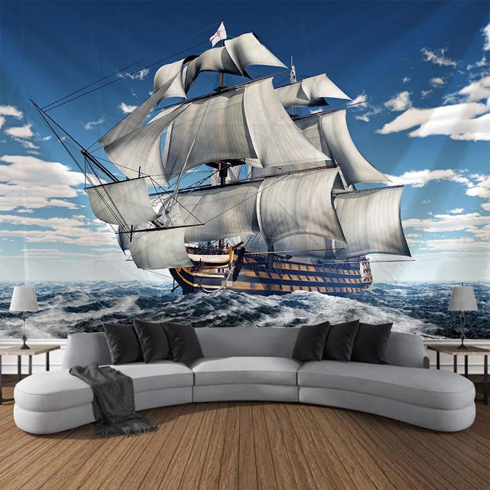 

Морской пейзаж Пиратский узор Гобелен Спальня Гостиная Гобелен Украшение стены дома Гобелен 230x180cm