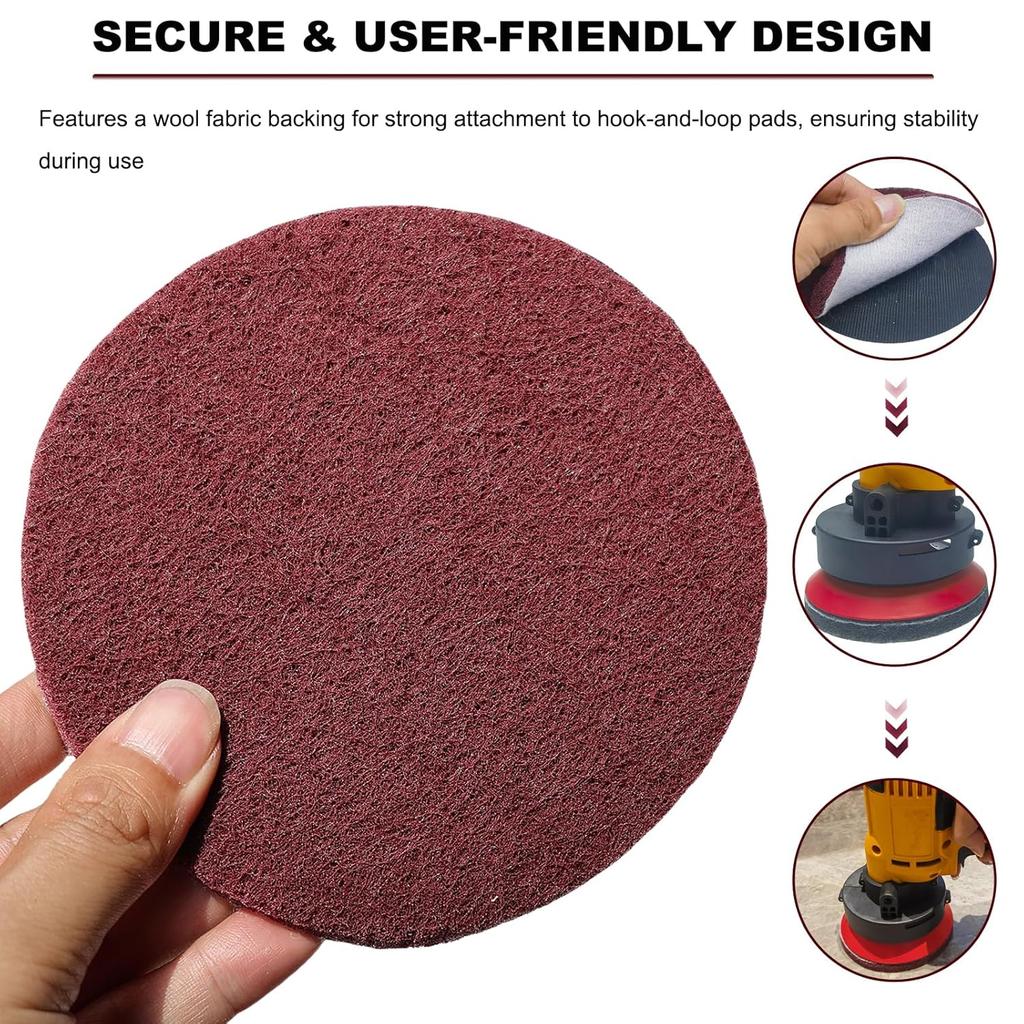 15 Pack 5 Inch Hoop And Loop Multipurpose Scrubber Scouring Pads - Flocking Scuff Pads, Conditioning Discs Polishing Pads For Furniture Automotive
