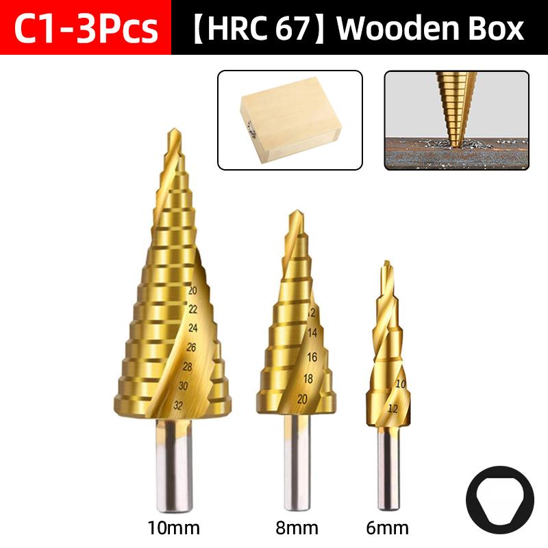 HSS Step Drill Bit Center Punch Drills Set 4-12 4-20 4-32mm Woodworking Metal Hole Cutter Cone Core Drilling Hole Tools Wood Box