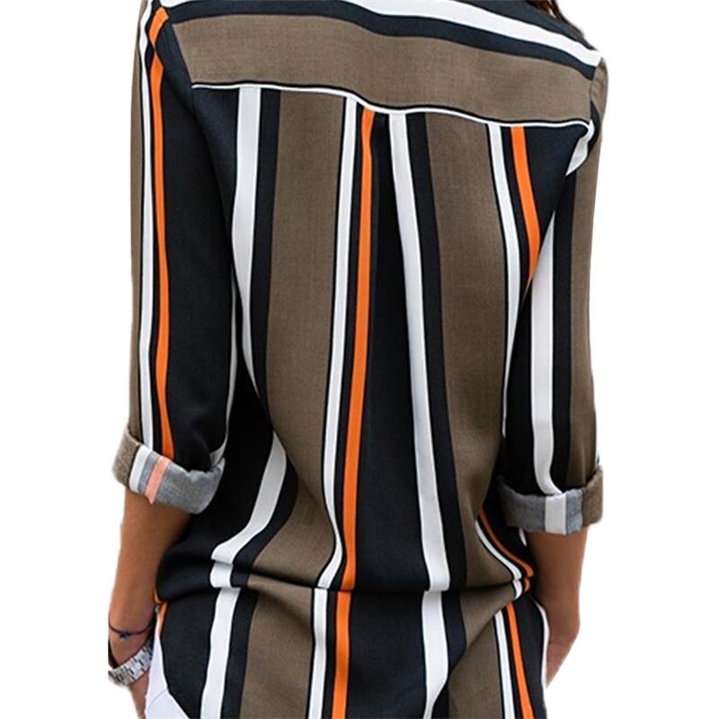 European & American Striped V-Neck Chiffon Long Sleeve Women's Top
