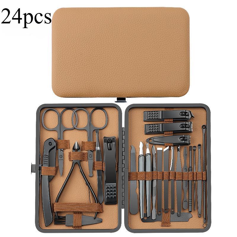 Red Black 24-Piece Manicure Set with Premium Leather Case Home Use Nail Clippers Toe Care Tools Professional Manicure Pedicure Kit