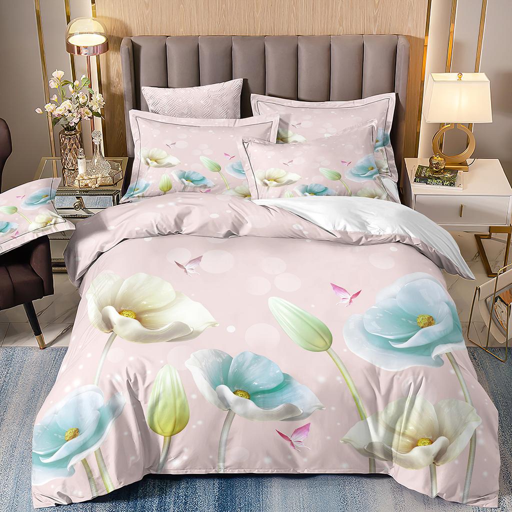 Three-Piece Rose Floral Style 3D Printed Quilt Cover Home Textile Bedding Kit