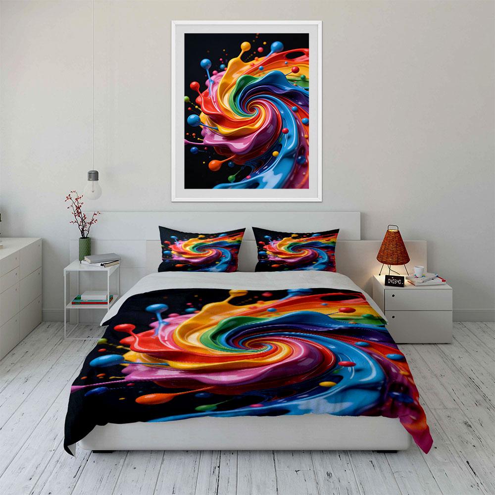 Rainbow swirl with splashes. Bedding sets Duvet cover sets Duvet covers Pillowcases(1 * Duvet Cover 2 * Pillowcases, without duvet insert)