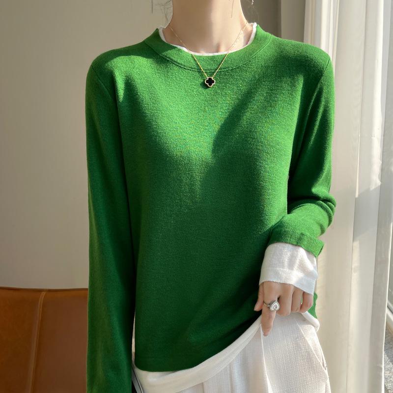 

2025 Women s Color Block Round Neck Knitwear - Autumn/Winter Loose Fit 2-Piece Look XL