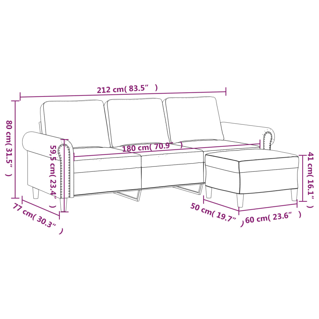 Vidaxl 3-Osobowa Sofa Z Podnóżkiem, Jasnoszara, 180 Cm, Aksamit