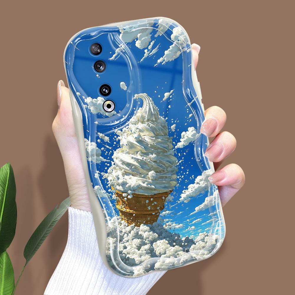 Roztomilý kreslený vzor krémová textura pouzdro vlnitý okraj měkký silikonový kryt pouzdro na telefon pro Huawei Honor Infinix Tecno iPhone