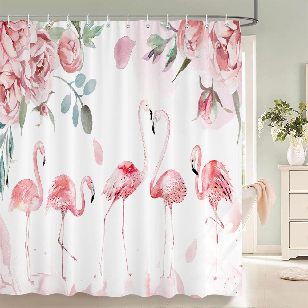 

3D Printed Shower Curtain Flamingo Pattern Polyester Fabric Bath Curtain For Bathroom Curtain Decoration Shower Curtains W60H190(CM)-1 Pcs