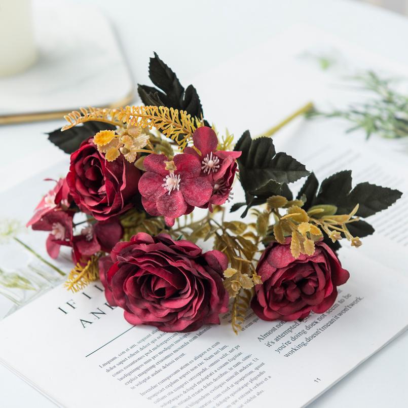 Artificial Flowers Silk Roses Bride Bouquet Home Decor Autumn Wedding Accessories Clearance Garden Fake Peony Hydrangea Art Wall