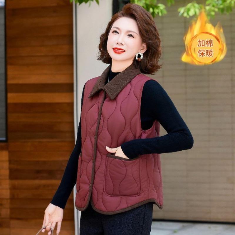 New Medium and Old Silk Cotton Vest Sleeveless Large Size Loose Cardigan Solid Color Light Top Coat Women