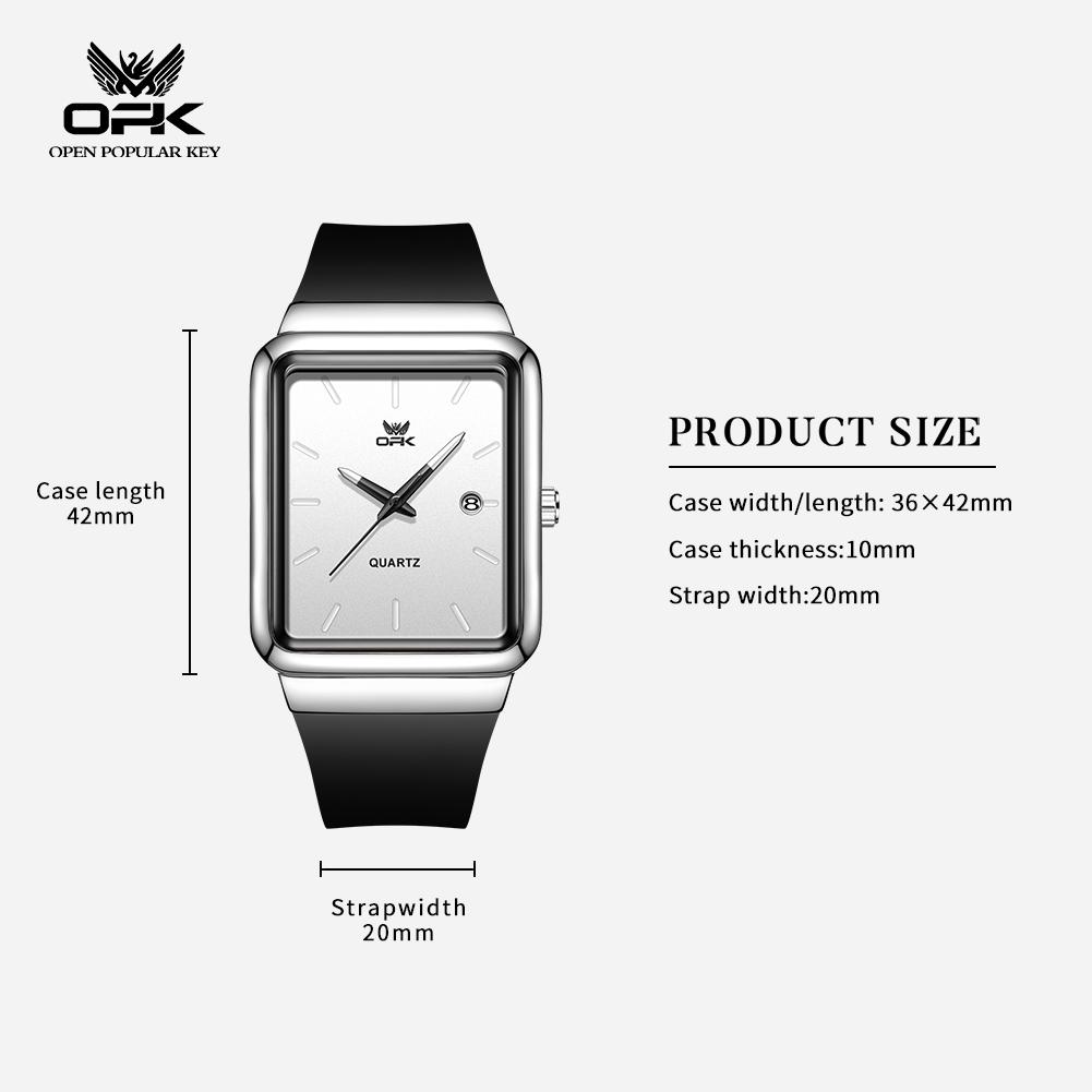 OPK 8194 Men's Quartz Watches Minimalist Square Dial Fashion Casual Silicone Strap Waterproof Man Watch Auto Date Hand Clock